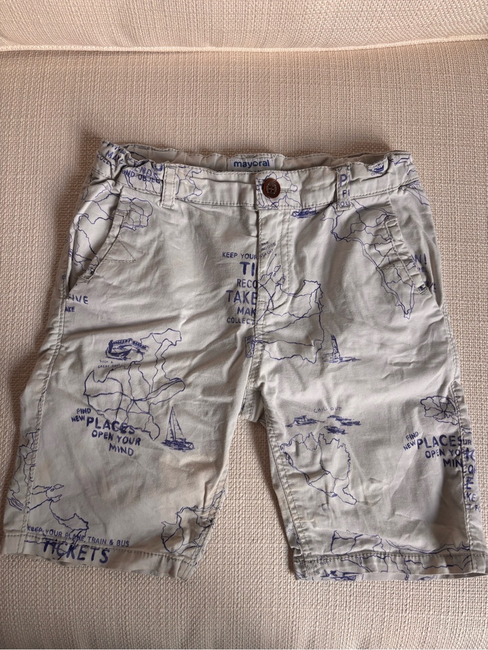 Mayoral Off-White Shorts with Navy Map Print